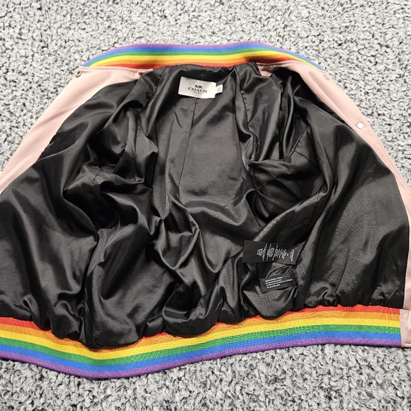 Coach Rainbow Souvenir Jacket M Medium Bomber Varsity Baby Pink Satin LGBTQ+ - Picture 7 of 16
